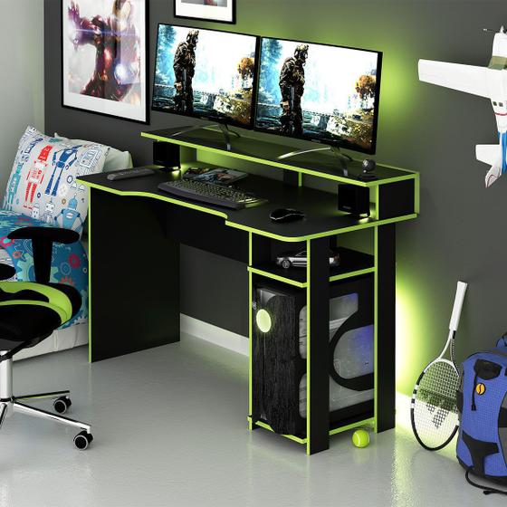 Mesa Gamer Tecno Mobili Design P/ 2 Monitores 136 cm em MDP Menor preço em Mesa Gamer Tecno Mobili Design P/ 2 Monitores 136 cm em MDP