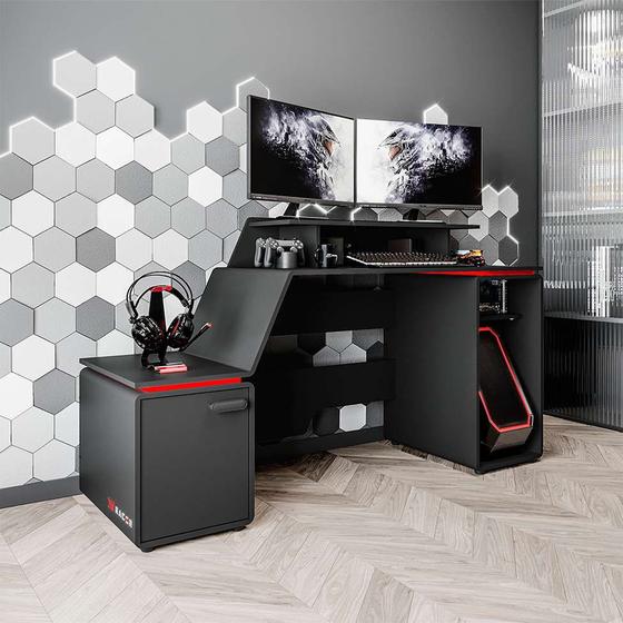Mesa Gamer XT Racer Space Two 1 PT Preta e Vermelha Menor preço em Mesa Gamer XT Racer Space Two 1 PT Preta e Vermelha