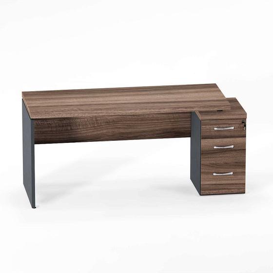 Imagem de Mesa Gerência Com Pé Gaveteiro 03 Gavetas PE 40 Pandin 1,64 x 0,70 M Walnut e Grafito