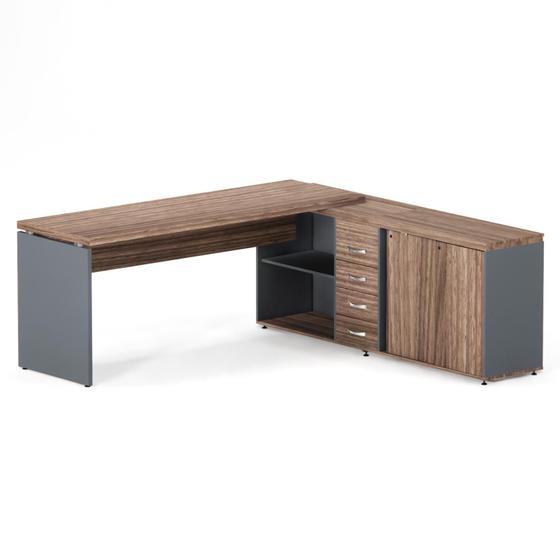 Imagem de Mesa Gerencia Pe Balcao com 4 Gavetas Pe 40 Pandin Walnut e Grafito  1.90 M