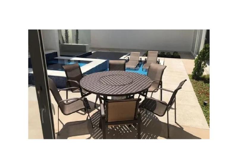 Imagem de Mesa Giratória De Alumínio Com 6 Cadeiras Tela Para Piscina