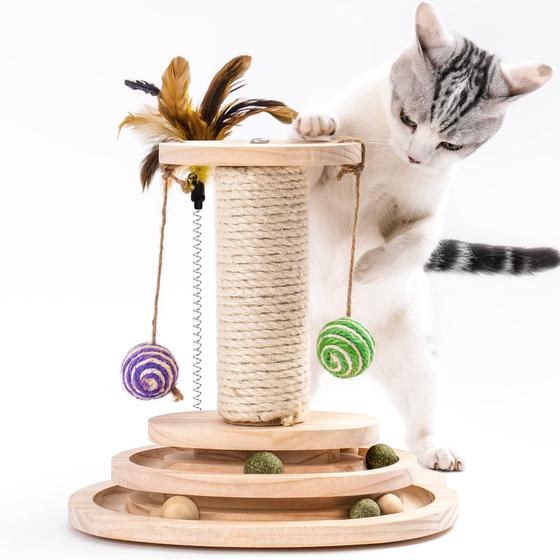 Imagem de Mesa Giratória para Gato com 2 Camadas - Bolas de Pena e Sisal