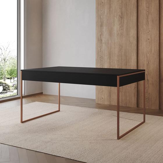 Imagem de Mesa Industrial de Jantar Preta 137x90cm Retangular Filadélfia Base Ferro Cobre 