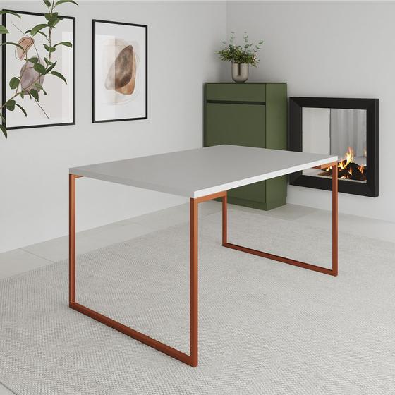 Imagem de Mesa Industrial Madeira Jantar 137x90cm Branca Manchester Base Cobre