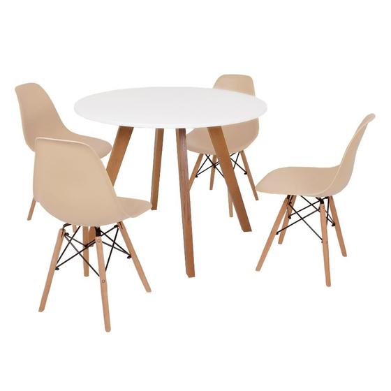 Imagem de Mesa Inês 100cm Branca + 4 Cadeiras Eames Eiffel - Nude