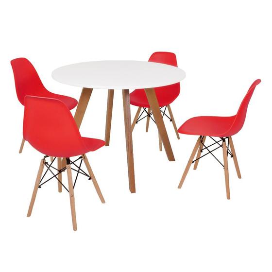 Imagem de Mesa Inês 100cm Branca + 4 Cadeiras Eames Eiffel - Vermelha