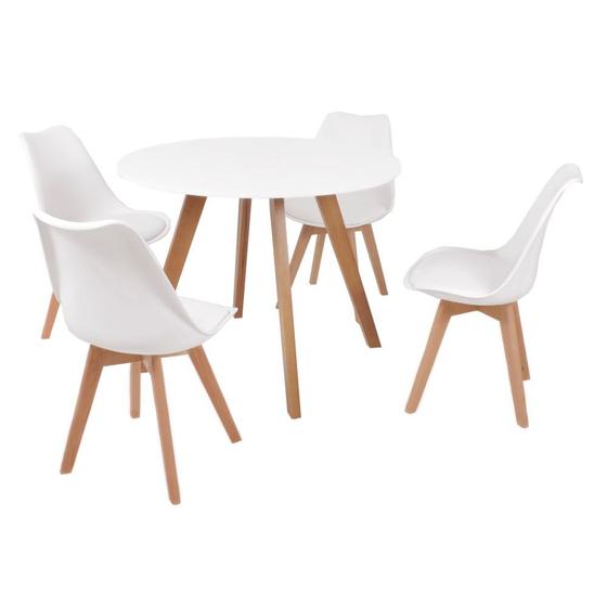 Imagem de Mesa Inês 100cm Branca + 4 Cadeiras Leda - Branca