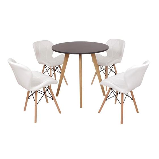 Imagem de Mesa Inês 80cm Preta + 4 Cadeiras Eiffel Slim - Branca