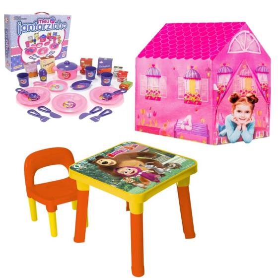 Imagem de Mesa Infantil C/Cadeira Masha e Urso + Jantarzinho e Cabana