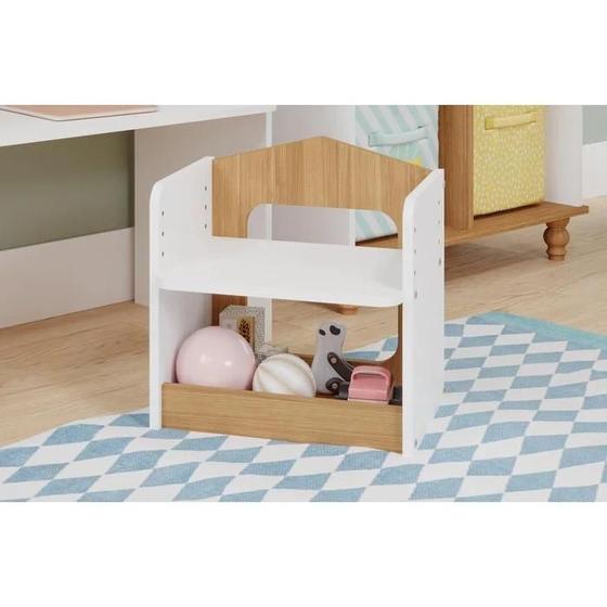 Imagem de Mesa Infantil Casinha com regulagem de altura e Banco Branco/Nature - Permobili