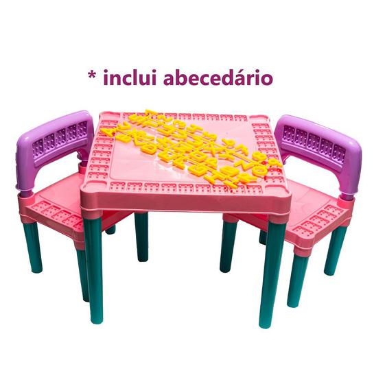 Imagem de Mesa Infantil Colorida Educativa C/ 2 Cadeiras Tritec Menina