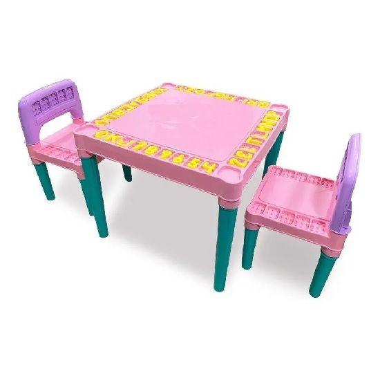 Imagem de Mesa infantil com 2 cadeiras educativa para criancas tritec