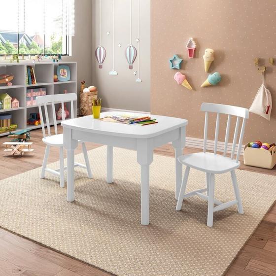 Imagem de Mesa Infantil com 2 cadeiras Mariah Madeira Maciça e Laca Casatema Branco