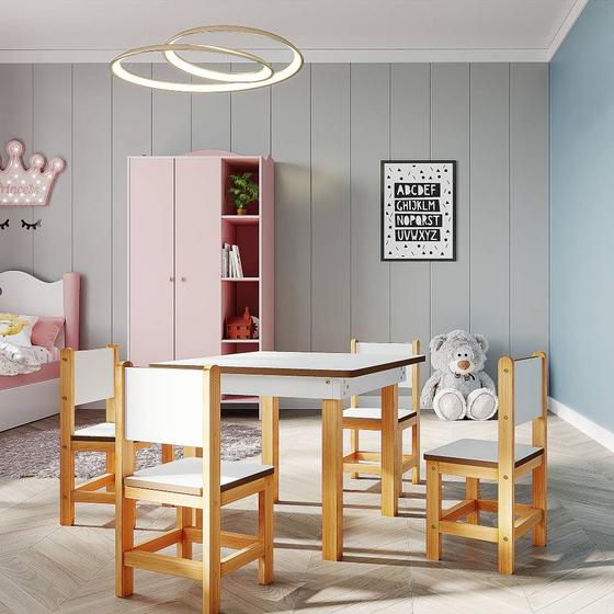 Mesa Infantil com 4 Cadeiras em Madeira e MDF Lara Branco - Straub Web ...