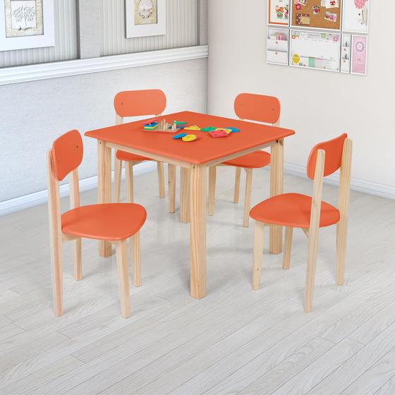 Imagem de Mesa Infantil Didatica Com 4 Cadeiras Colorida Em Madeira 