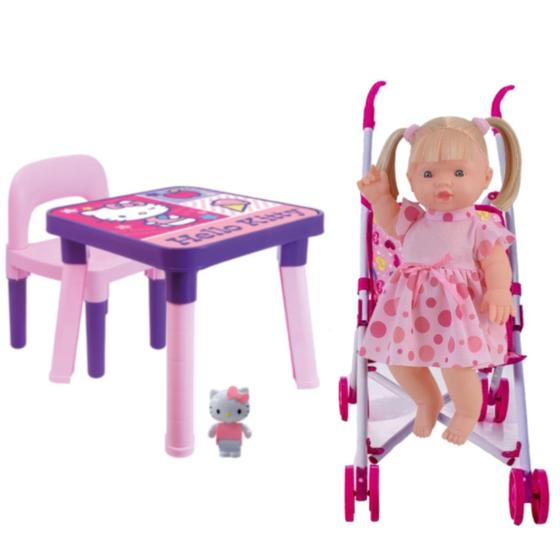 Imagem de Mesa Infantil Menina Hello Kitty + Boneca Elisi e Carrinho