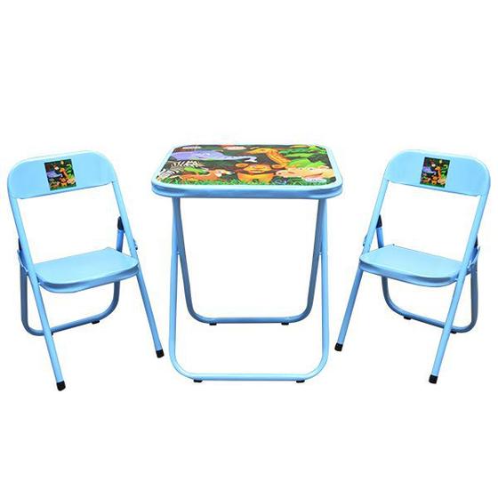Imagem de Mesa infantil para crianças utilaço 2 cadeiras e 1 mesa azul