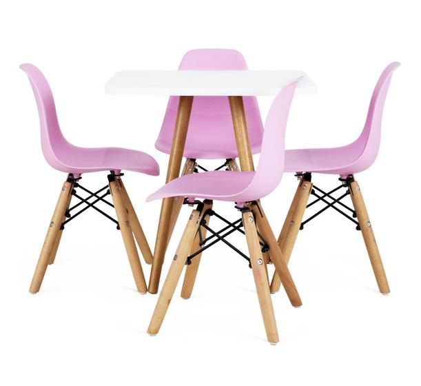Imagem de Mesa Infantil quadrada 50cm branca com pés de madeira + 4 cadeiras