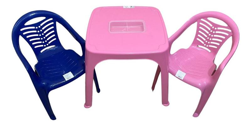 Imagem de Mesa Infantil Rosa + 02 Cadeira Infantil Az/ro Plasnorthon