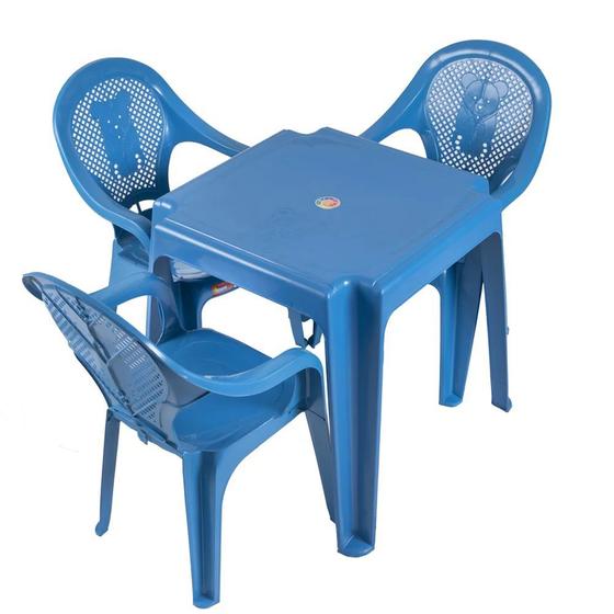 Imagem de Mesa Infantil  Ursinho Com 03 Cadeiras Plásticas Várias Cores