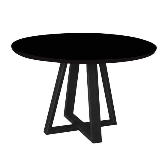 Imagem de Mesa Jantar 100cm Tampo MDF/Vidro Redonda 4 Cadeiras Pés Madeira Maciça Preto