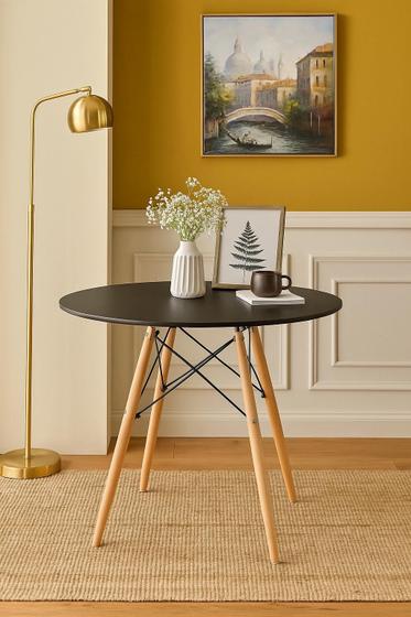 Imagem de Mesa Jantar Eames Eiffel Redonda 90cm MDF Alta Qualidade Moderna Cor Preto
