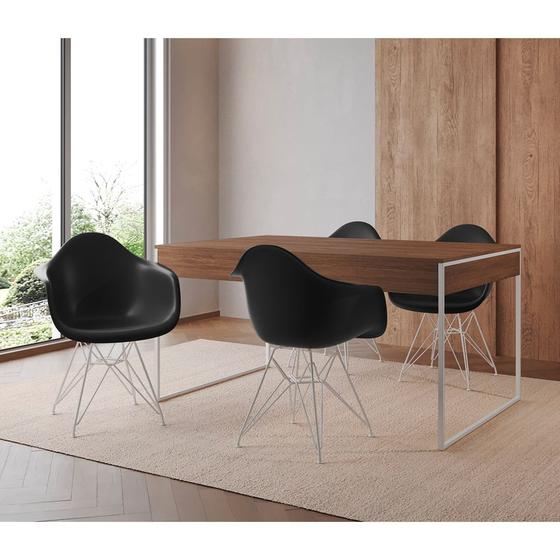 Imagem de Mesa Jantar Industrial Filadélfia Amêndoa 137x90cm com 4 Poltronas Eames Eiffel Pretas Base Ferro Br