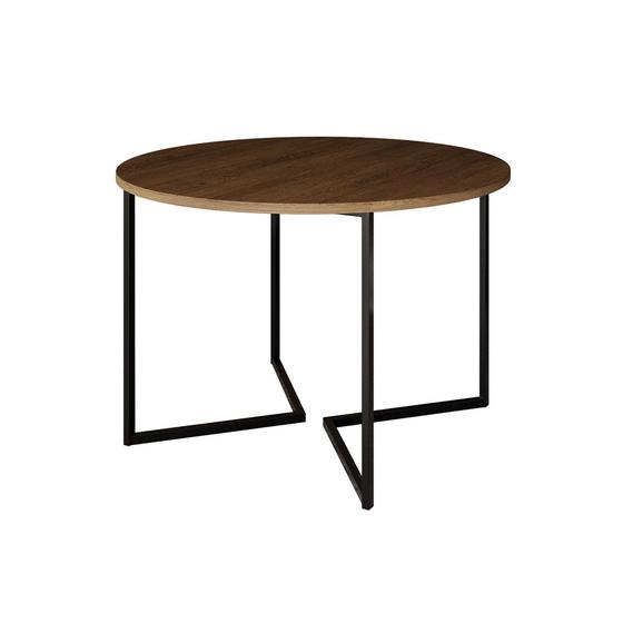 Imagem de Mesa Jantar Industrial Redonda Amêndoa Base V Ferro Preto Tampo 110cm