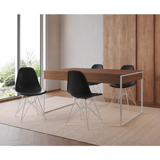 Imagem de Mesa Jantar Industrial Retangular Filadélfia Amêndoa 137x90cm com 4 Cadeiras Eames Pretas Base Ferro