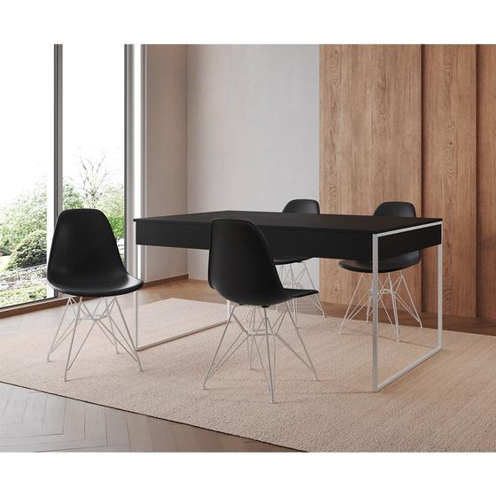 Imagem de Mesa Jantar Industrial Retangular Filadélfia Preta 137x90cm com 4 Cadeiras Eames Pretas Base Ferro B