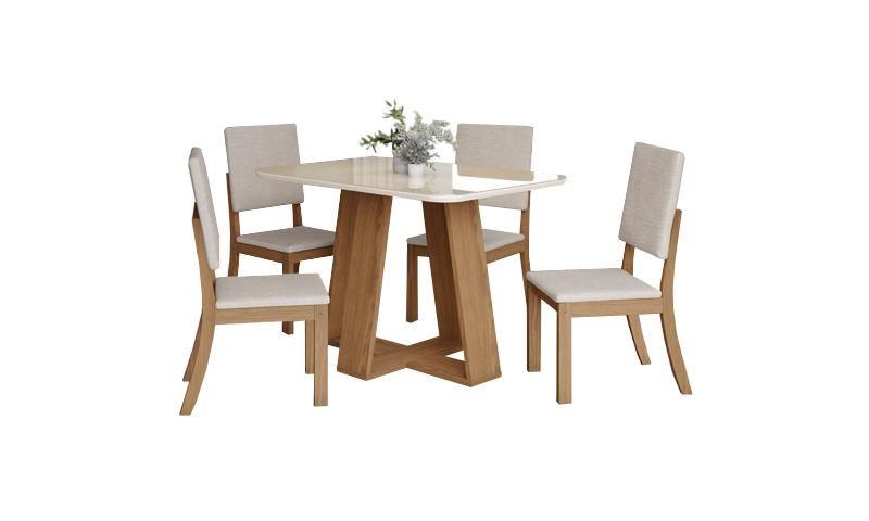Imagem de Mesa Jantar Lins 120 4 Cadeiras Mila Linho - Henn