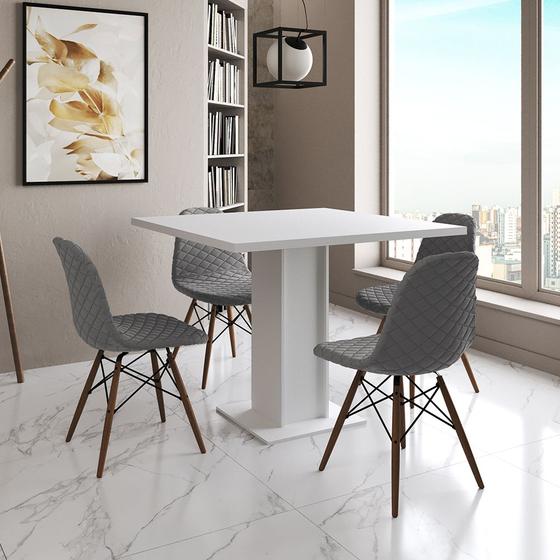 Imagem de Mesa Jantar Londres Quadrada Branca 90cm 4 Cadeiras Eames Estofadas Grafite Madeira