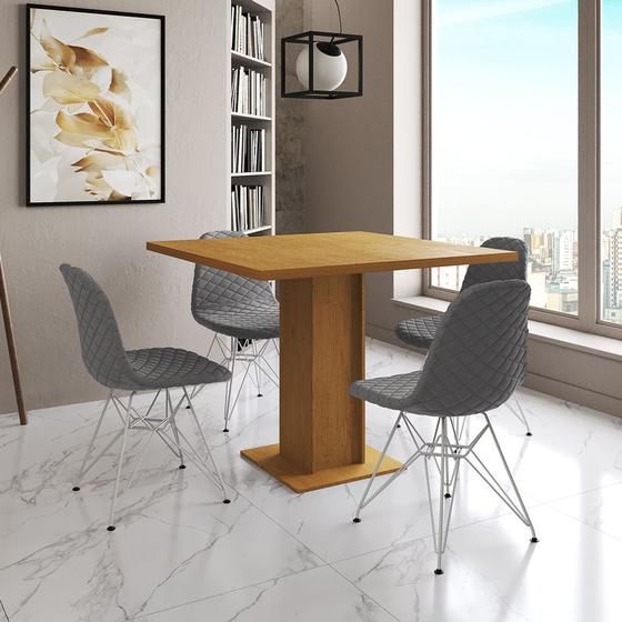 Imagem de Mesa Jantar Londres Quadrada Canela 90cm 4 Cadeiras Eames Estofadas Grafite Ferro Branco