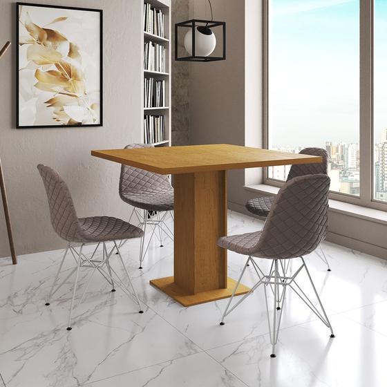 Imagem de Mesa Jantar Londres Quadrada Canela 90cm 4 Cadeiras Eames Estofadas Nude Médio Ferro Branco