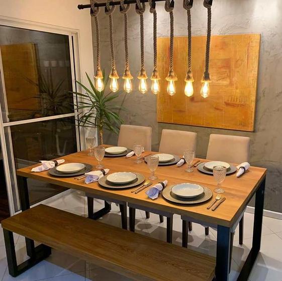 Imagem de Mesa Jantar Madeira Pés de Ferro Estilo Industrial 2,60 mts