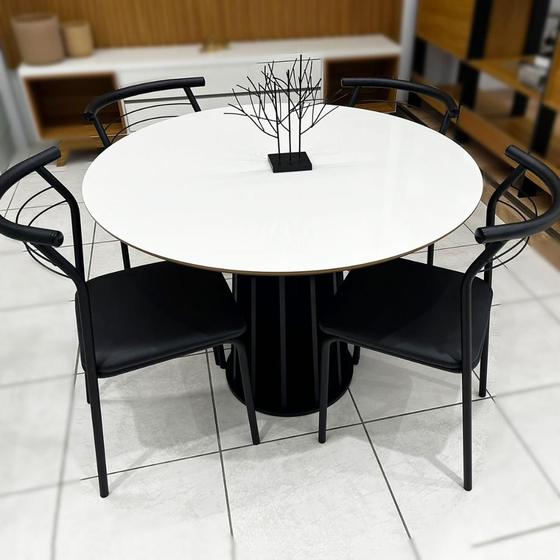 Imagem de Mesa Jantar Redonda 105cm MDF com 4 Cadeiras Estrutura Aço