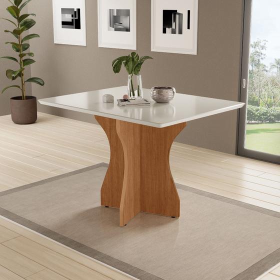Imagem de Mesa Jantar Retangular Luxo 120X80 Tampo Off Com Vidro Pé Mdf