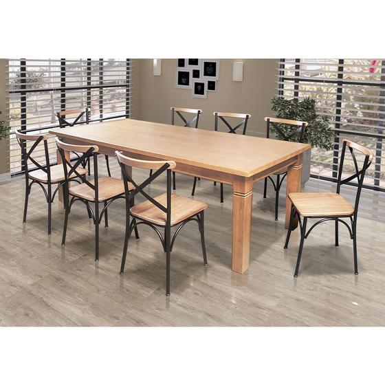 Imagem de Mesa Jantar Retangular Madeira Maciça Aurora 200x100 com 8 Cadeiras Paris Base Alumínio - Natural