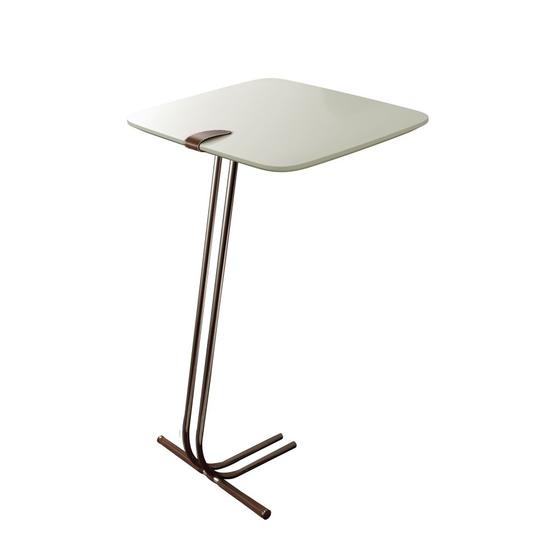 Imagem de Mesa L50 Lateral Aproximação Sofá Off White Base Café