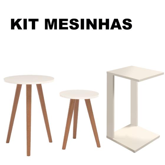 Imagem de Mesa Lateral Apoio Canto Madeira Encaixe Braço Sofá Notebook