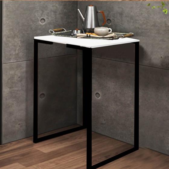 Imagem de Mesa Lateral Canto Aparador Buffet Stan Industrial Ferro Preto Tampo Branco - Ahazzo Móveis