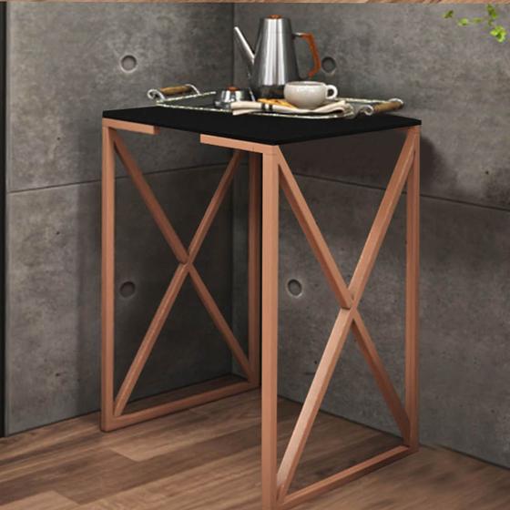 Imagem de Mesa Lateral Canto Aparador Buffet X Zurik X Industrial Ferro Bronze Tampo Preto - Ahazzo Móveis