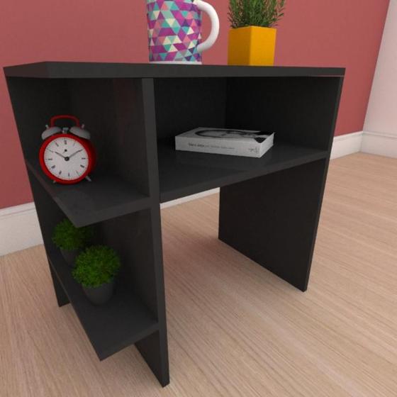 Mesa Lateral com prateleiras laterais em mdf preto - E-nichos - Mesa de ...