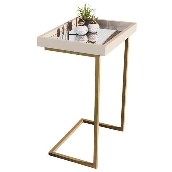 Imagem de Mesa Lateral de Apoio JB 4774 com Espelho me pé de Aço - Perola/Dourado