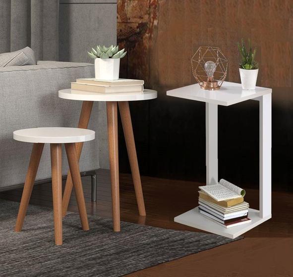 Imagem de Mesa Lateral de Canto Madeira Encaixe Braço Sofá Computador