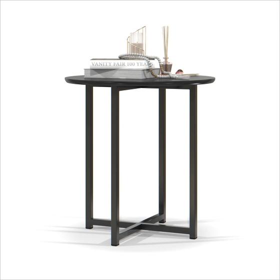 Imagem de Mesa Lateral Decorativa Flow Preto 50cm Com Pés de Ferro Preto - EJ Móveis