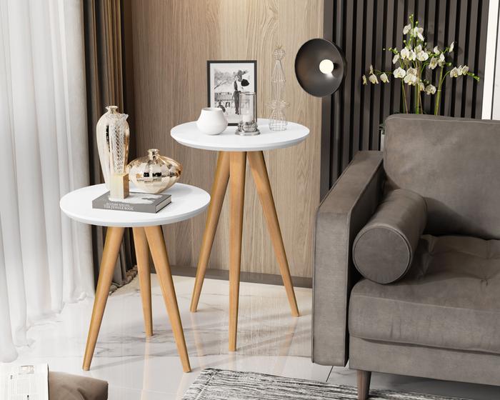 Imagem de Mesa Lateral e Apoio Redonda Pés Palito Branco - Comprar Moveis para sua Casa