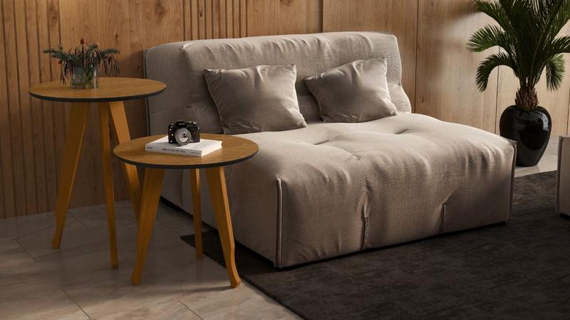 Imagem de Mesa Lateral e Apoio Redonda Plus Pés Madeira cor Freijó / Preto - Comprar Moveis para sua Casa