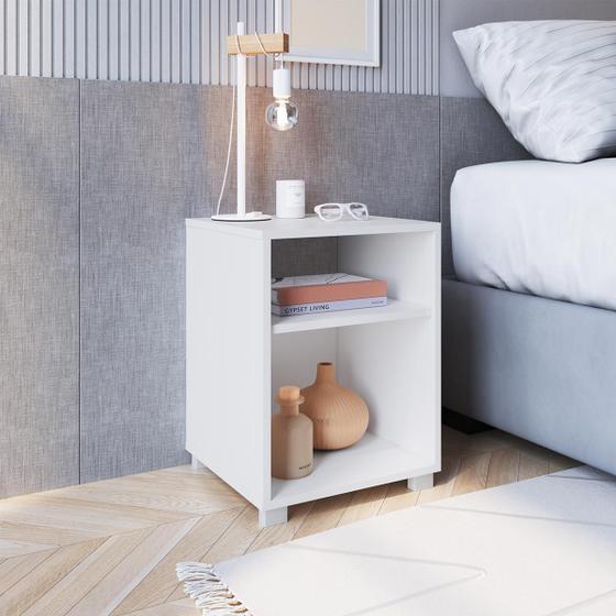 Imagem de Mesa Lateral Multiuso com Nicho Prateleira Branco