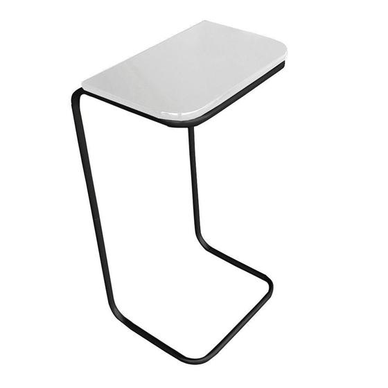Imagem de Mesa Lateral Tampo Branco Multiuso P/ Sofá Base Preto